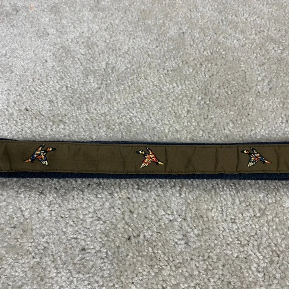 Brooks Brothers Belt Mens XL Canvas D-Ring Ribbon Olive Green Embroidered Ducks